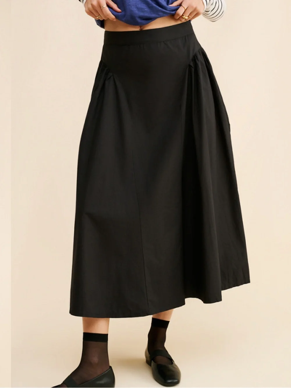 Free People Katia Maxi Skirt in Black Cotton Poplin Size 0